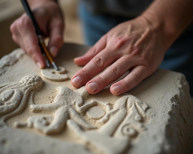 Archival researchers and conservationists working to document historical stone carvings