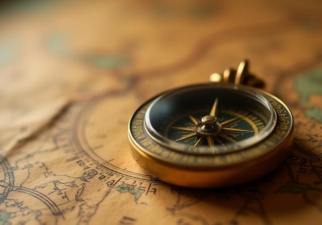 A detailed antique-style nautical map with compass